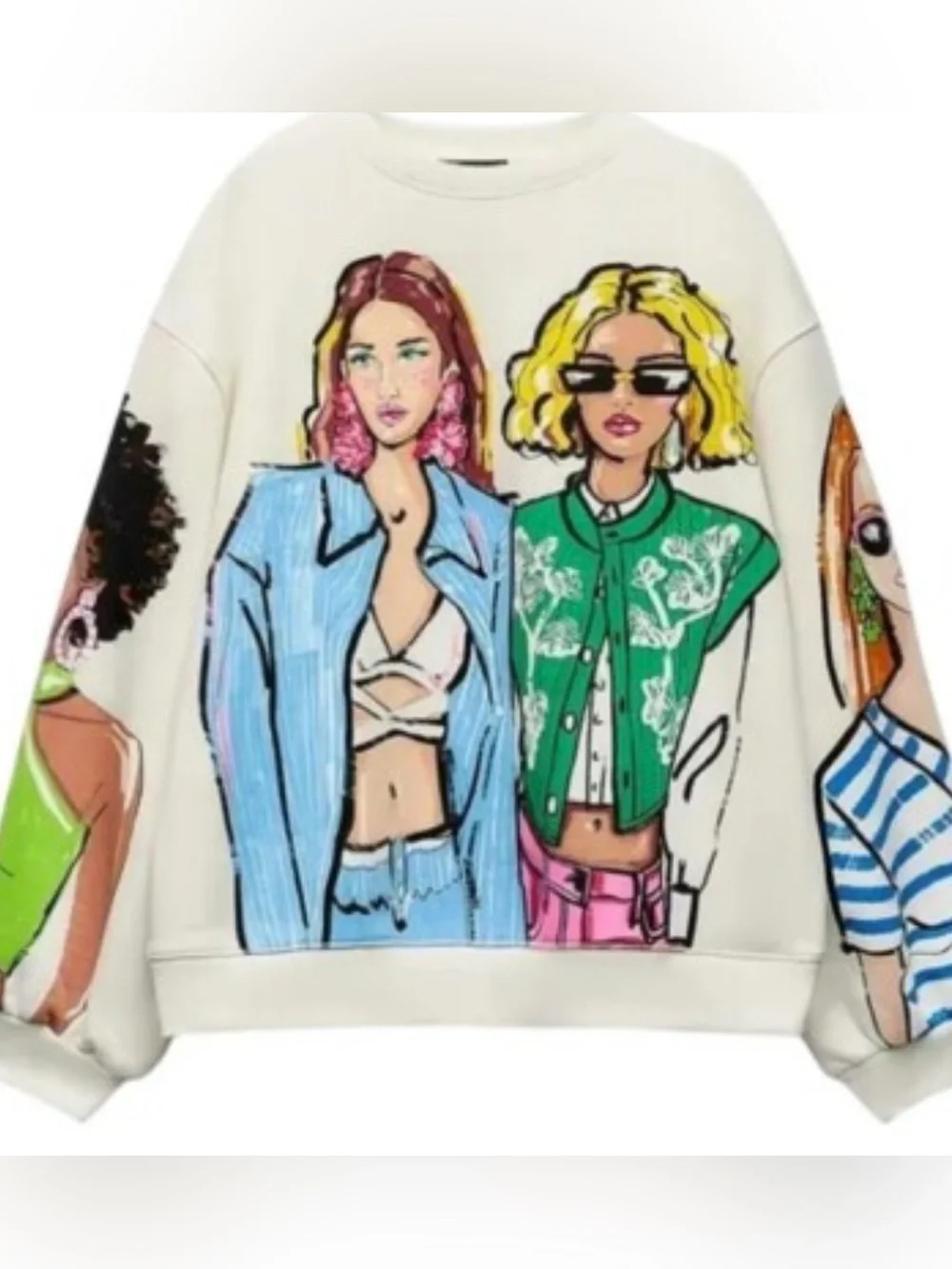 🅩🅐🅡🅐 Oversize Graphic Women Print Off White Sweatshirt - Picture 2 of 8